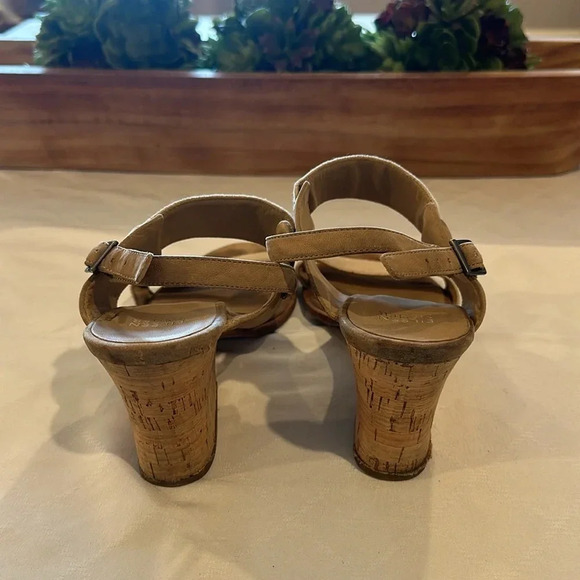 Eileen Fisher Plex Mid Block heel heels Cork Sandal Tan shoes Leather Women's 10 - Picture 5 of 8